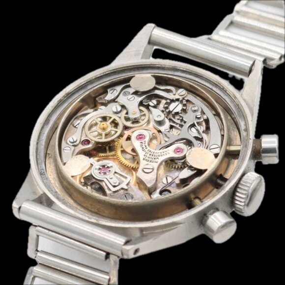 Vintage 32mm Minerva Men's Chronograph Wristwatch Valjoux 69 Swiss Steel Rare - Picture 7 of 7